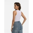 thumbnail image 5 of 3-pack White Womens Sleeveless Racerback High Neck Casual Basic Ribbed Fitted Tank Top, 5 of 6
