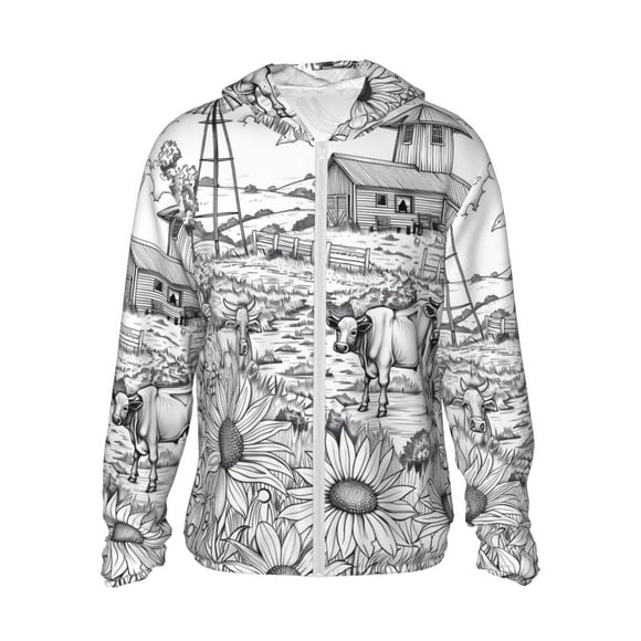 Vsdgher Sweat à Capuche Imprimé Scène de Ferme pour Adultes, Protection Solaire à Manches Longues pour Hommes et Femmes, Pêche, Course, Natation - Petit