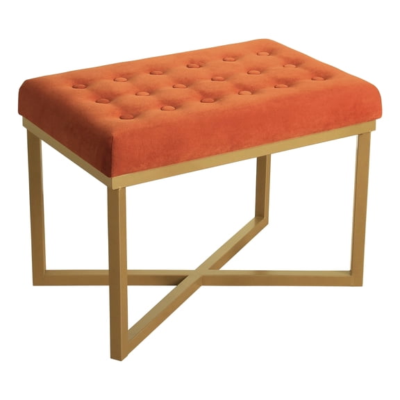 Rectangle Ottoman with Tuscany Velvet Tufted Cushion and Gold Metal X Base