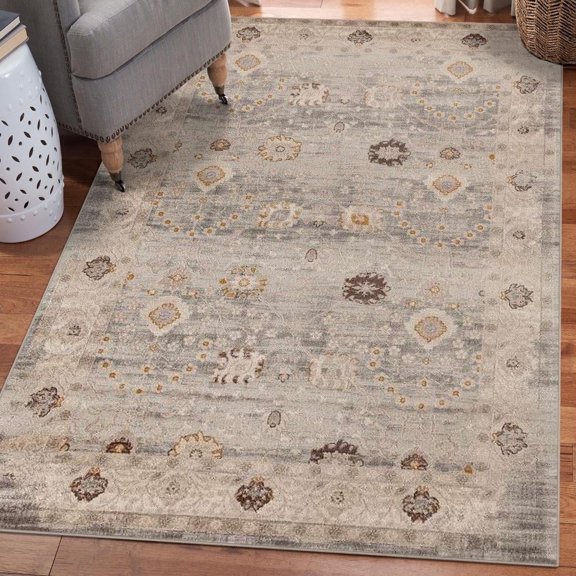 Luxe Weaver Floral Distressed Silver 5x7 Vintage Living Room Area Rug