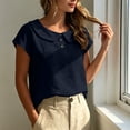 thumbnail image 6 of GUACER Short Sleeve Linen Cotton Tops for Women Peter Pan Collar Casual Button Placket Blouses Summer Shirts, 6 of 9