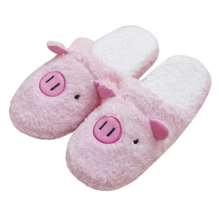 

Winter Unisex Cartoon Small Pig Slippers Warm Home Shoes Cotton Slippers for Couple Men and Women Size 40-41 (Pink)