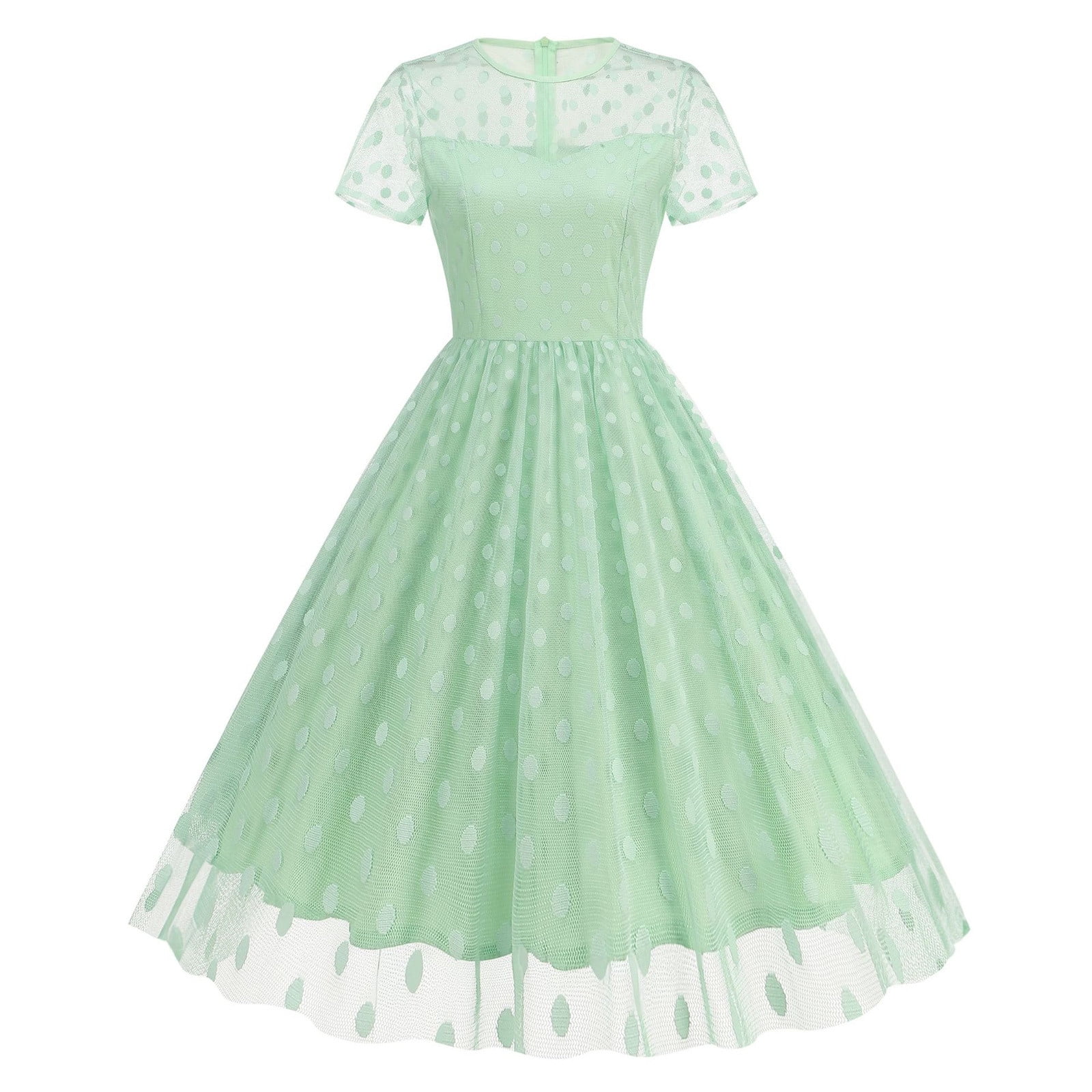 green emerald velvet dress Zapaka Women Green Grid 1950s Dress Jewel Neck Vintage Dress with Short Sleeves, Mix Green Grid / S