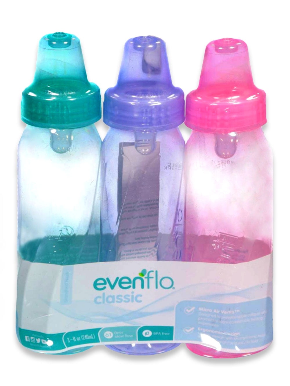 Evenflo Classic Glass Baby Bottles, 8-Ounce (6 Pack) With Stage 1 Nipples – Micro Air Vents For Less Gas