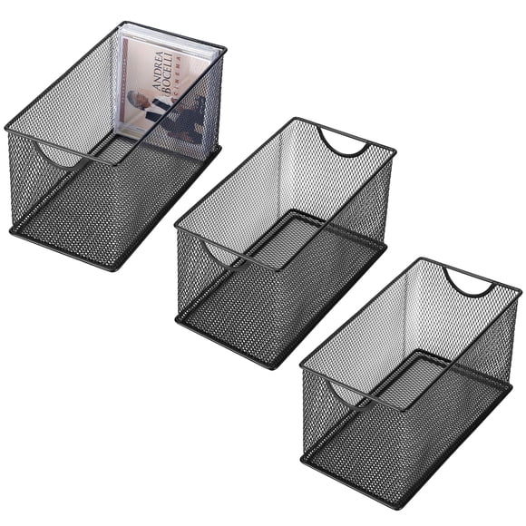 MyGift Set of 3 Black Metal Mesh CD Storage Boxes
