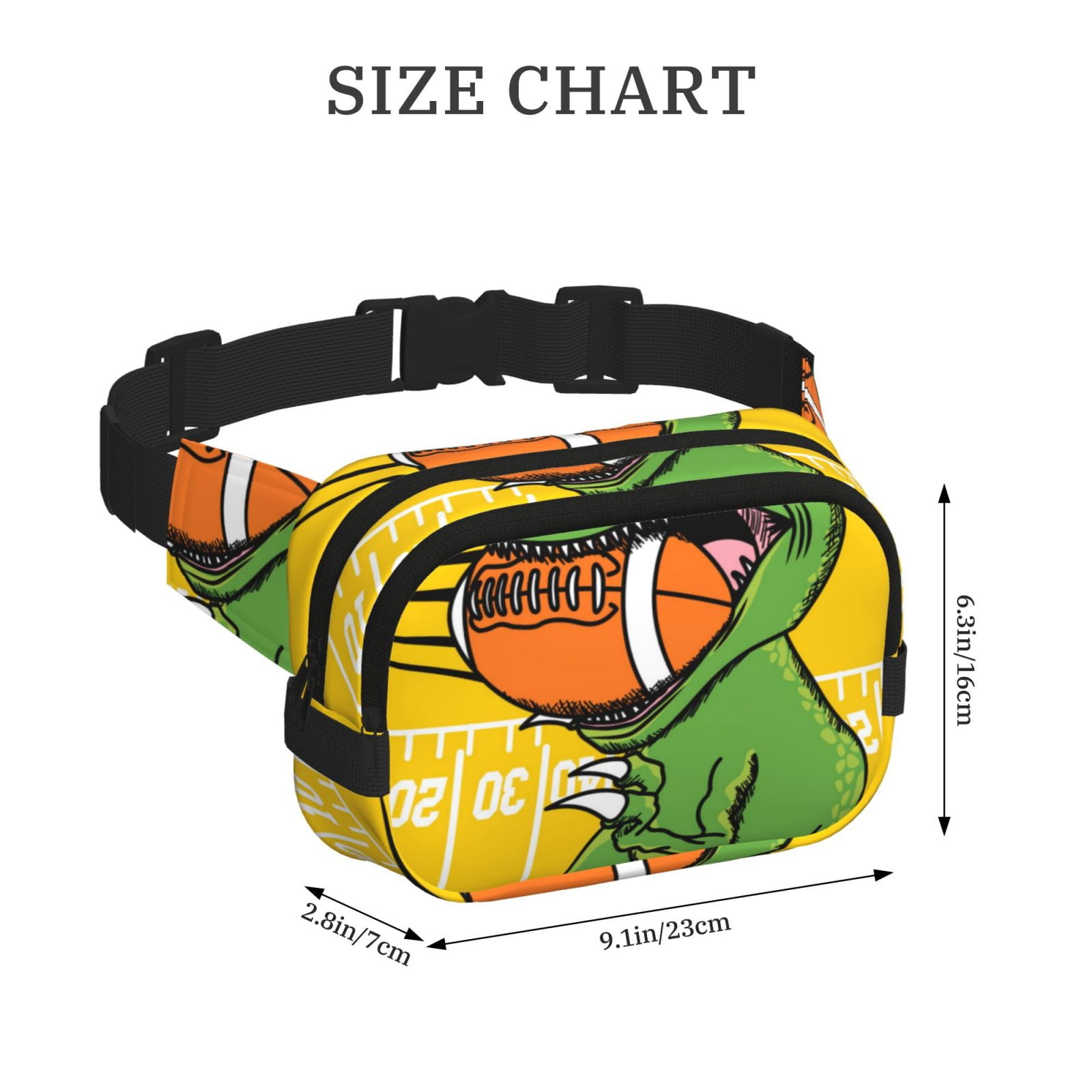 Picia T-Rex Playing Football Print Square Double-Layer Waist Bag Mini Adjustable Waist Belt Bag Exercise Running Travel Hiking