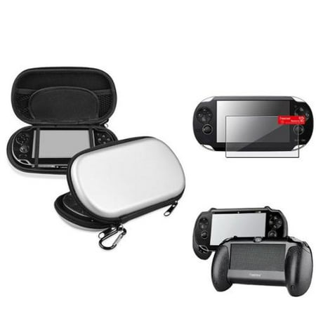 Insten Silver EVA Case+Black Hand Grip+Clear Screen Protector For Sony PS Vita
