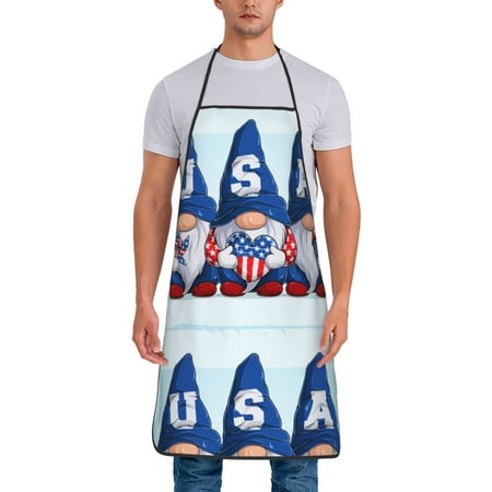 

Wukai Cute Gnomes in USA Print Aprons Adjustable Bib Aprons Cooking Kitchen Chef Apron for Women and Men