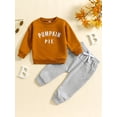 thumbnail image 4 of Aojekbee Toddler Pants Set Letter Pie Print Long Sleeve Round Neck Sweatshirt Drawstring Pockets Long Pants Outfits, 4 of 10