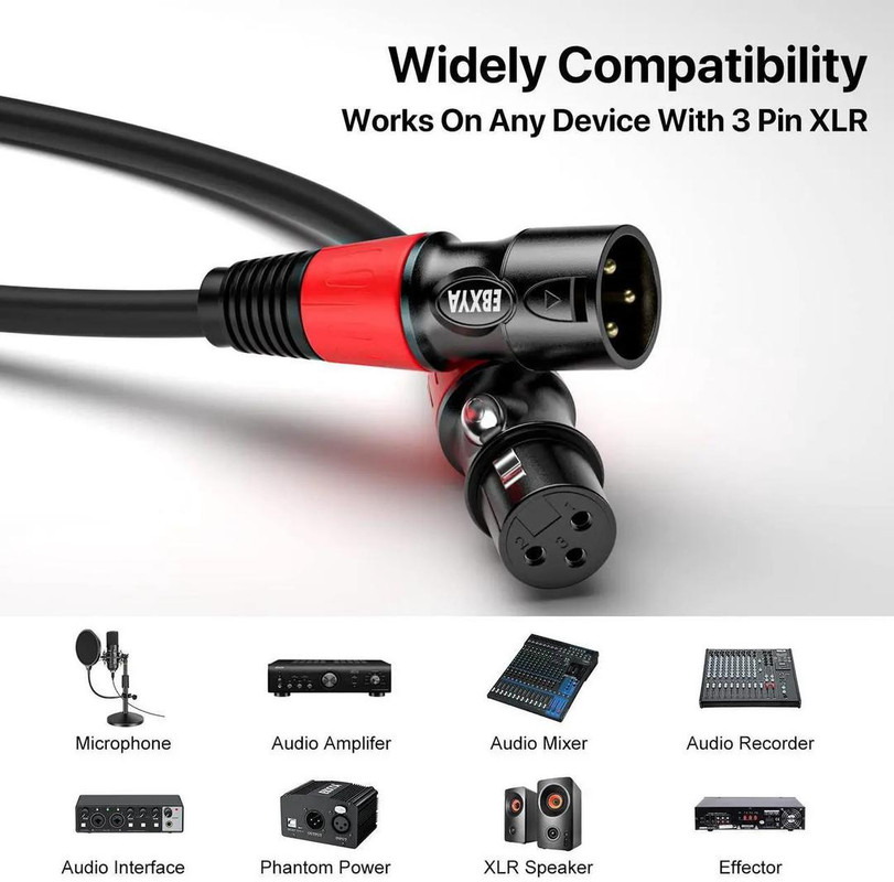 Professional & Heavy-Duty 6-Pack XLR Microphone Cables,EBXYA 3M Color-Coded Set with Rainbow Connectors,Tangle-Free Figure-8 Coiled,for Live Sound,Home Studio,Musicians,DJs & Band Equipment​