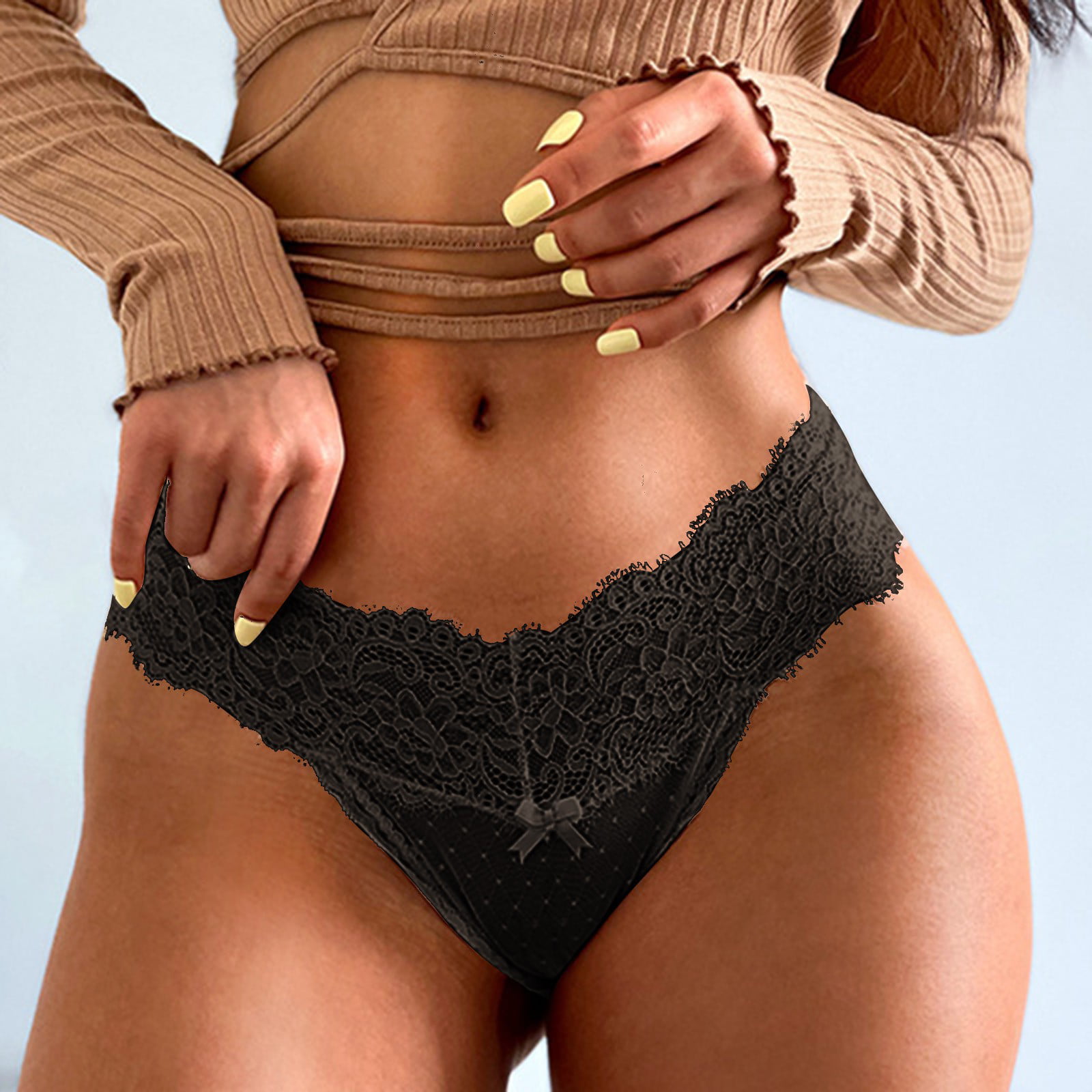 Zuwimk G String Thongs For Women,Womens Black Lace Thong Panties 6-Pack  Cute Lingerie Underwear Black,One Size 