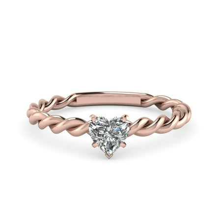 Heart Shaped Diamond Solitaire Rings - Twisted Rope Engagement Ring 0.40 Ct Heart Shaped Diamond Solitaire In 14K Rose Gold GIA Certified