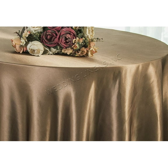 Wedding Linens Inc. 90'' Round Satin Table Cover Tablecloth - Latte