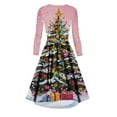 thumbnail image 4 of Ladies' Casual And Fashionable Christmas Tree Print Long Sleeved V-Neck Sexy Pocket Dress, Holiday Print, Retro Style, Party Wear, Comfort, Festive,Light pink,S, 4 of 5