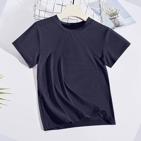 Eltusu Boys Athletic Outfit Sets Short Sleeve Quick Dry Activewear Crewneck T-Shirts and Shorts Sets Navy Size 4-5T