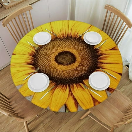 

Leisuo Sunflower Round Table Cover Polyester Fiber Full Width Single-Sided Printing Machine Washable Various Sizes - Perfect for Home Decoration and Dining Table 31 -35