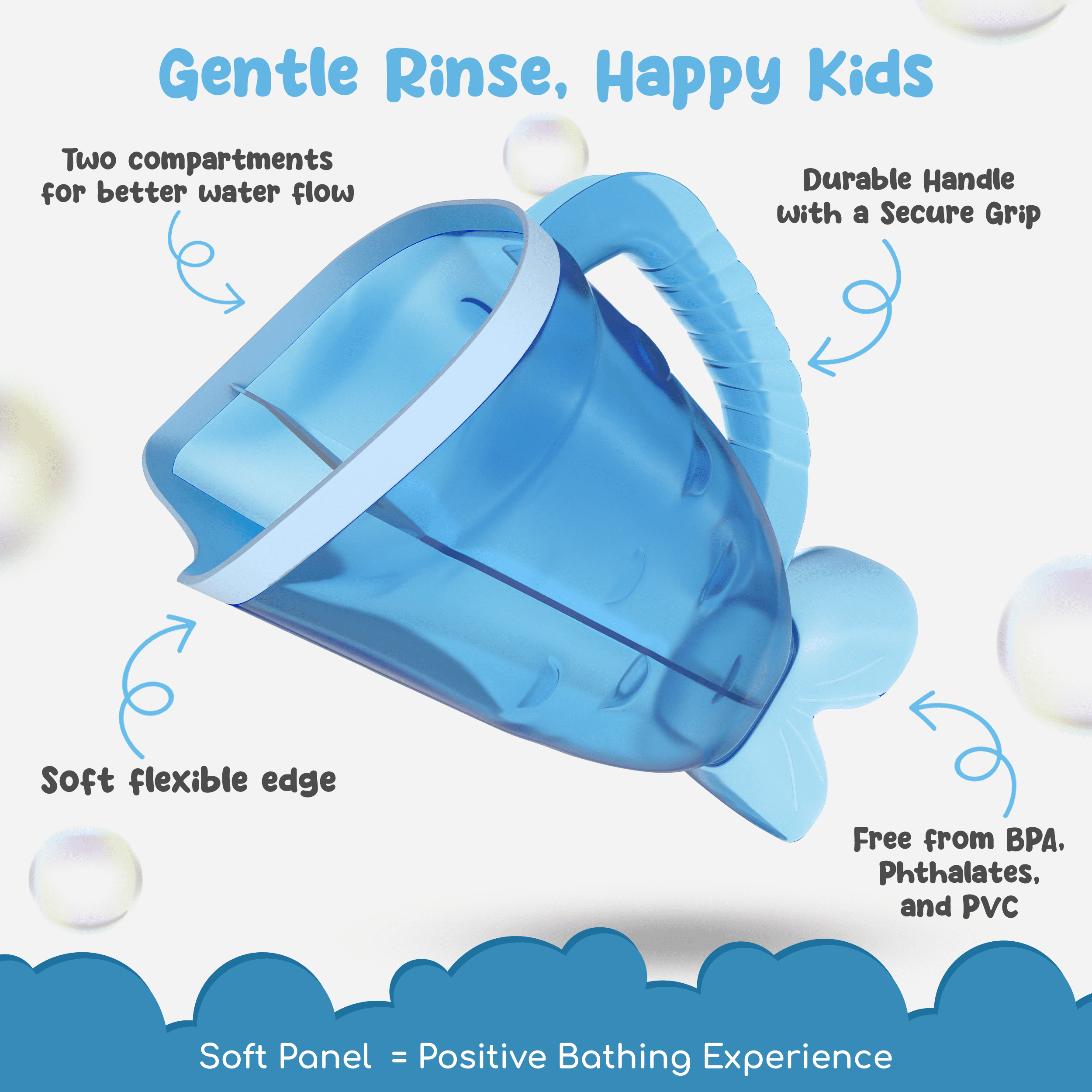 Simply Clever Fish Shampoo Rinse Cup with Soft Flexible Panel for Tear-Free Bathing