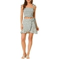 thumbnail image 2 of INSPIRE CHIC Women's Floral Tie-up Smocked Crop Blouse and Wrap Mini Skirt Sets L Green, 2 of 6