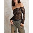 thumbnail image 5 of Women Long Sleeve Crop Tops Sheer Lace Off-Shoulder Shirt Casual Pullovers for Club Streetwear Aesthetic Grunge Clothes, 5 of 10