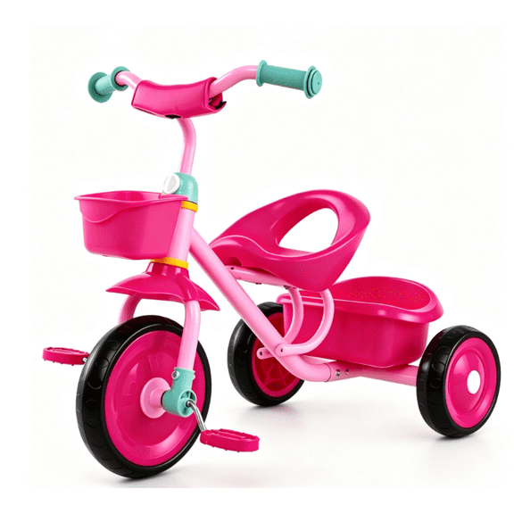 KAIFENG Pink Ride On Tricycle with Storage Basket for Outdoor Fun