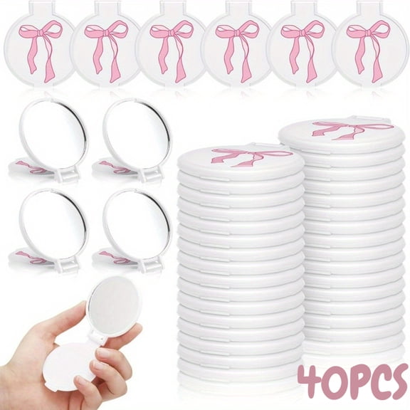 40/50Pcs Pink Bow Coquette Mini Pocket Mirrors, Compact Mirrors Bulk, Portable Makeup Mirrors For Purse, Mini Compact Mirrors, Ideal For Birthday Bridal Shower Party Favors