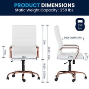 Flash Furniture Whitney High-Back Swivel LeatherSoft Desk Chair with Armrests, White/Rose Gold