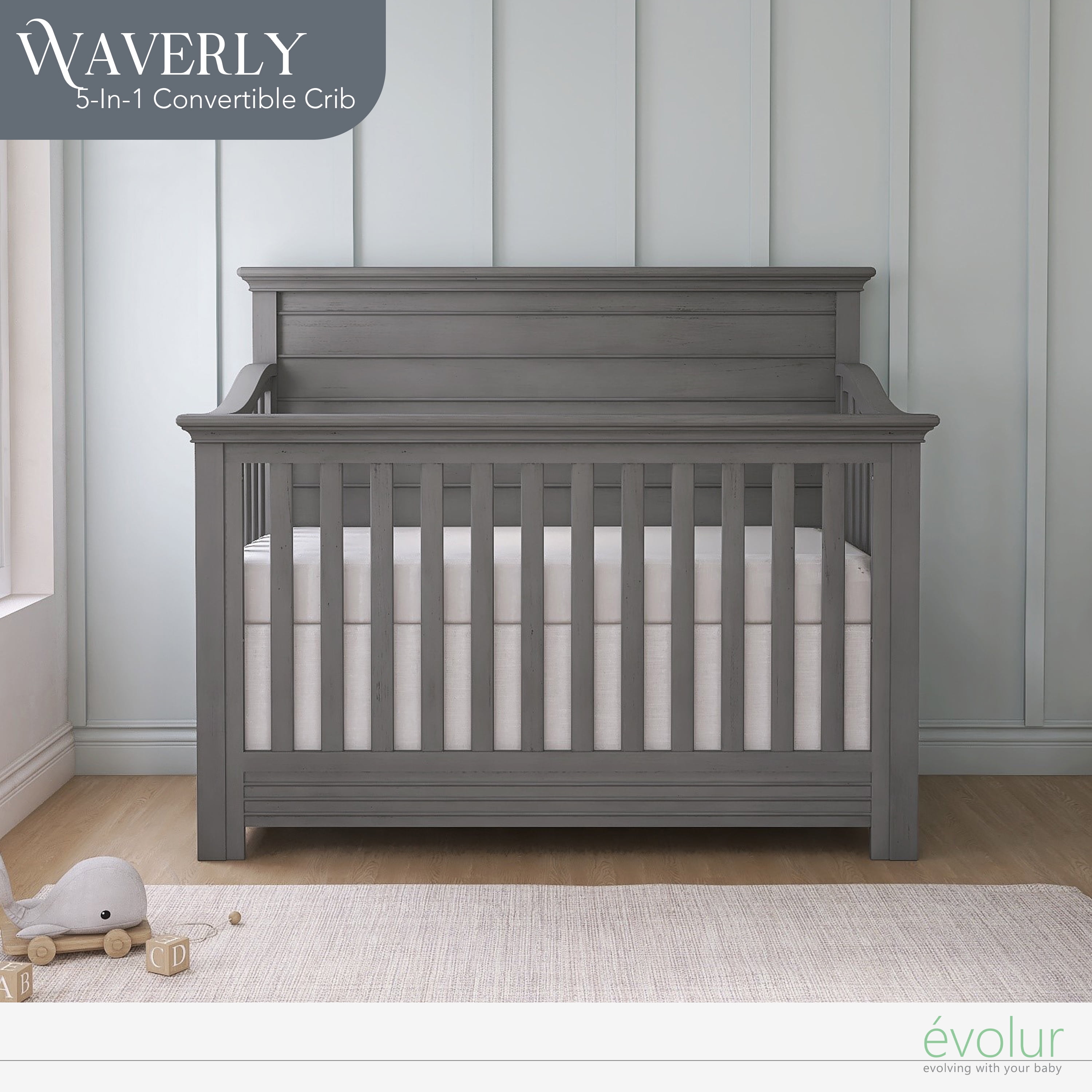 evolur Waverly 5 in 1 Full Panel Convertible Crib Rustic Grey Walmart