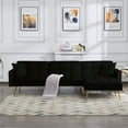 thumbnail image 4 of Aukfa 108" Living Room Sectional Sofa Bed, Velvet Sleeper Sofa, Nailhead Decor, 2 Pillows, Black, 4 of 11
