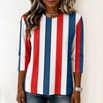 thumbnail image 4 of JULMCOMO Shirts for Women Vertical Striped Crew Neck 3/4 Sleeve Casual T Shirts Loose Fit Comfy Trendy Summer Basic Tees Red XL, 4 of 6