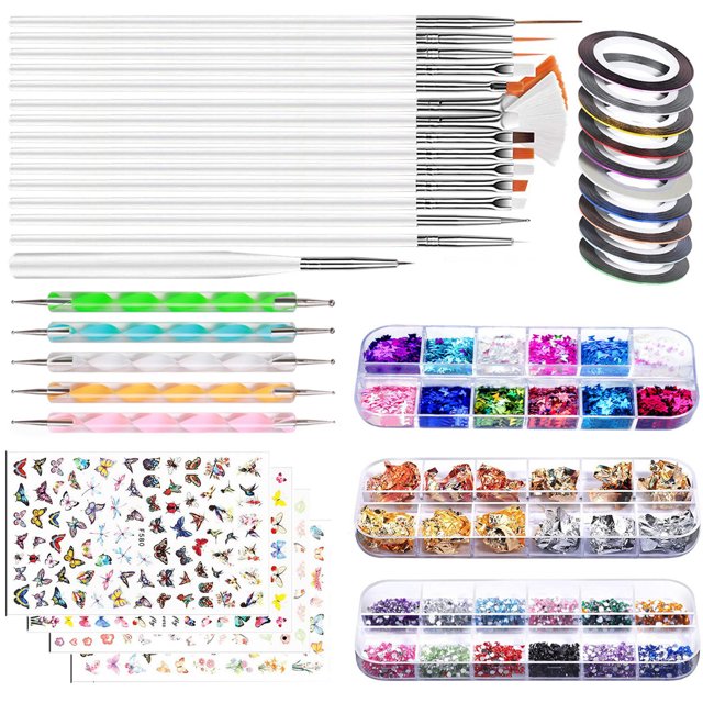 Kit de decoración de uñas, kit de decoración de uñas, escamas de papel de aluminio para uñas, juego de pinceles para decoración de uñas elaborados con cuidado
