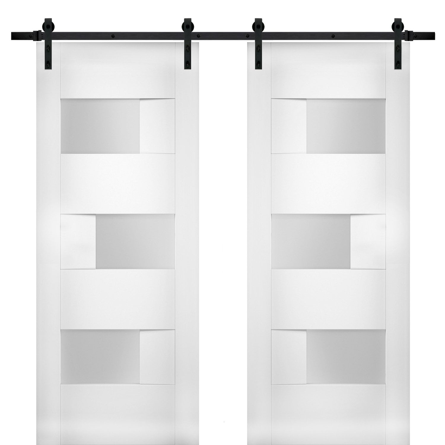 Modern Double Barn Door 72 x 84 inches with Opaque Glass / Sete 6933