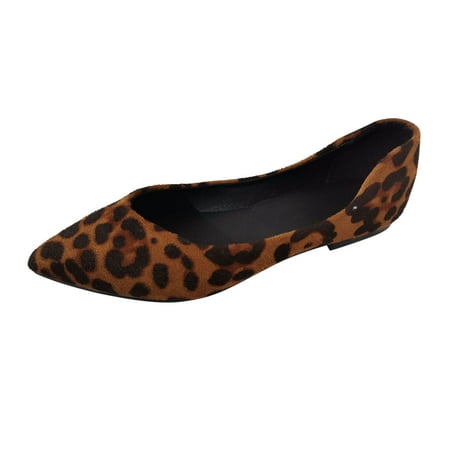 

SEMIMAY Ladies Fashion Leopard Print Suede Pointed Shallow Comfortable Flat Casual Shoes