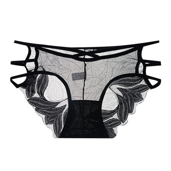 Sunvit-Panties Womens Black Lace Bikini Underwear - Nylon Spandex, Strappy Leaf Pattern, Soft Crotch, Stretch Fit for Everyday & Date Night, Size XL