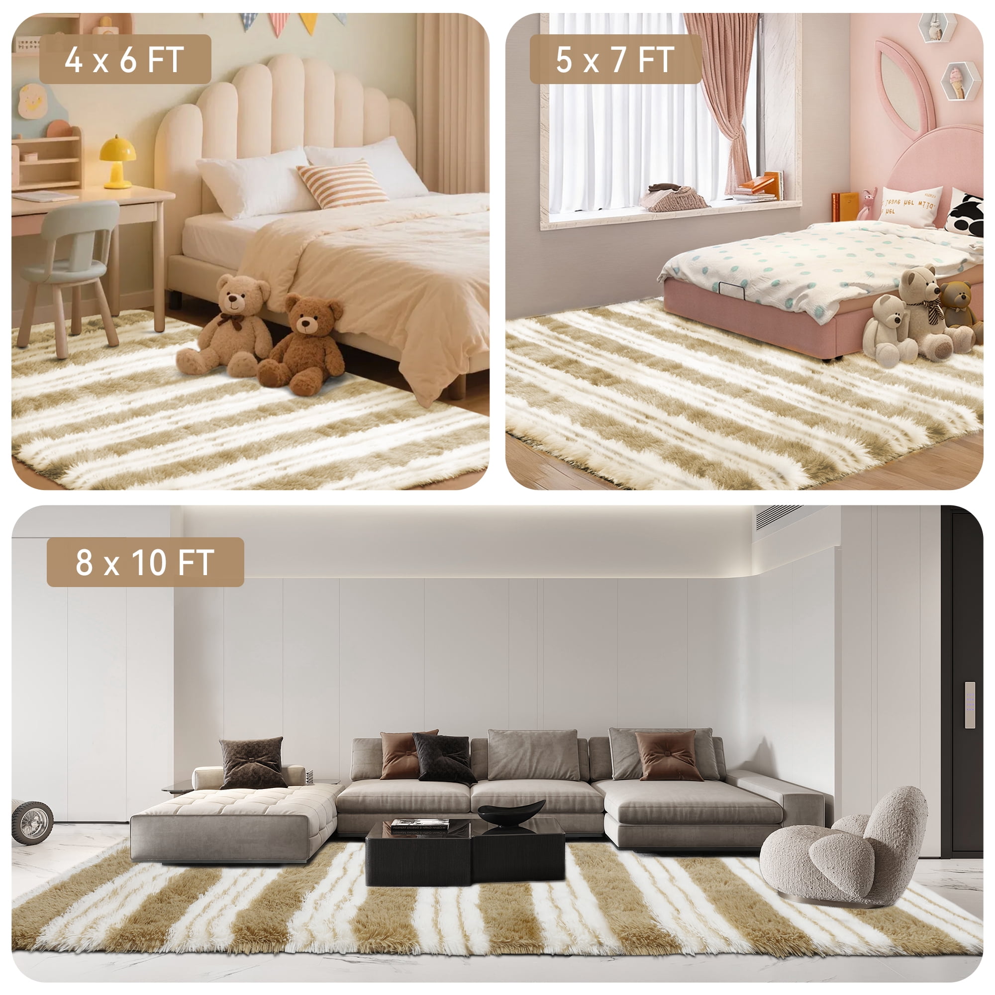 CozyDesg Soft Area Rugs for Living Room Bedroom,Large Rug Fluffy Fuzzy Shag Shaggy Soft Plush Carpet,Indoor Floor Carpet for Dining Room Home Decor,Beige & White