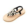 thumbnail image 2 of Samdudou Flat Sandals for Women Open Toe Slingback Slip On Shoes Elegant Faux Pearl Embellished Elastic Ankle Strap Bohemian Summer Vacation Seaside Footwear, 2 of 6