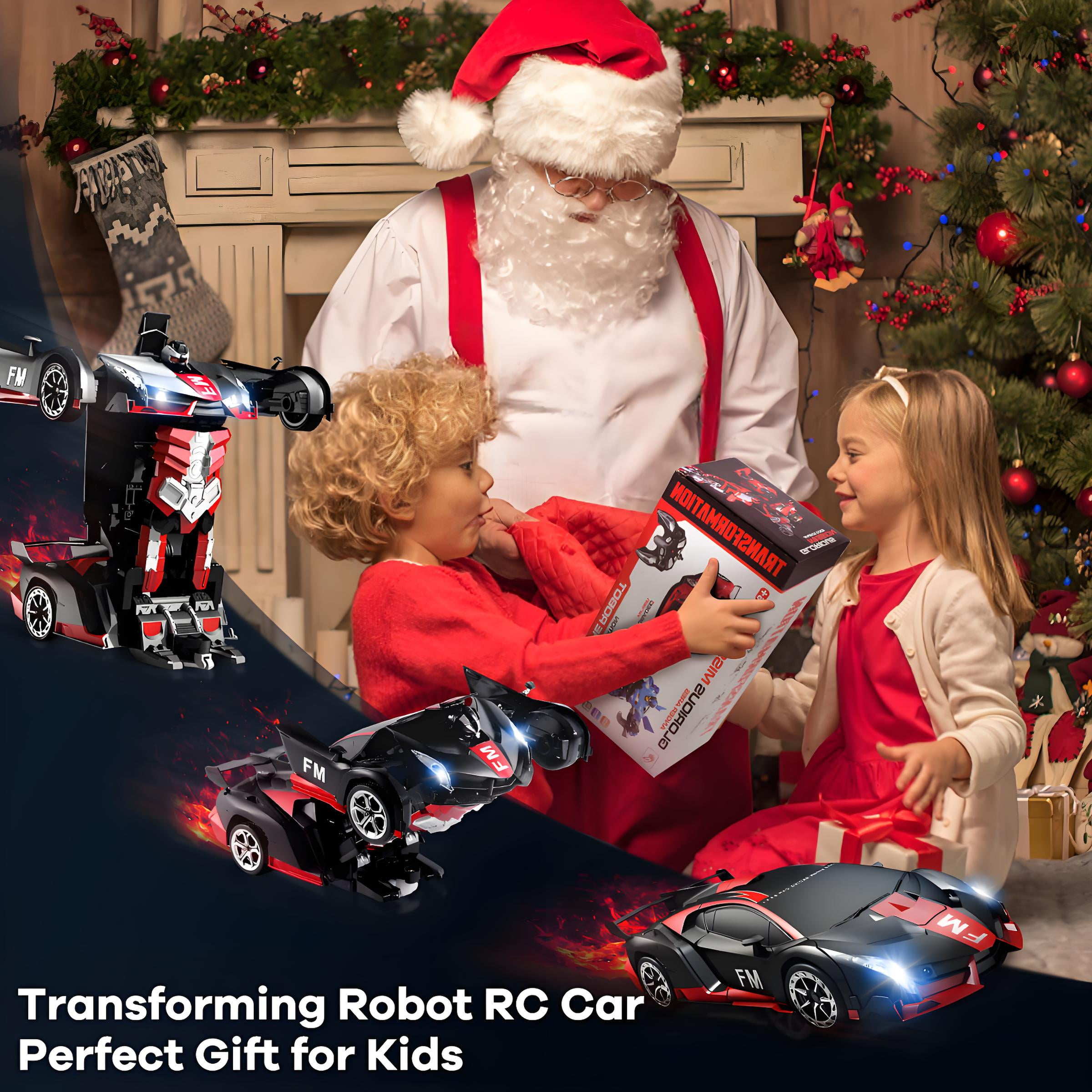 Remote Control Car, POPO RC Cars LED Light,One-Button Transforming, 360° Rotation Drifting, 1:18 RC Car Toy Gift for Kids,Red