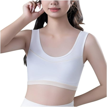 HAOTAGS Teen Girls Training Bras Solid Color Junior High School Bra Girls Sports Seamless Comfort Soft Bras Underwear White Size 13 Years