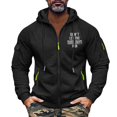 thumbnail image 3 of Men's Letter Print Zip Up Hoodie with Arm Pocket, Casual Cardigan Sweatshirt, Large Size Fleece Jacket with Motivational Quote for Gym, Christmas, Daily Wear,Black,L, 3 of 5