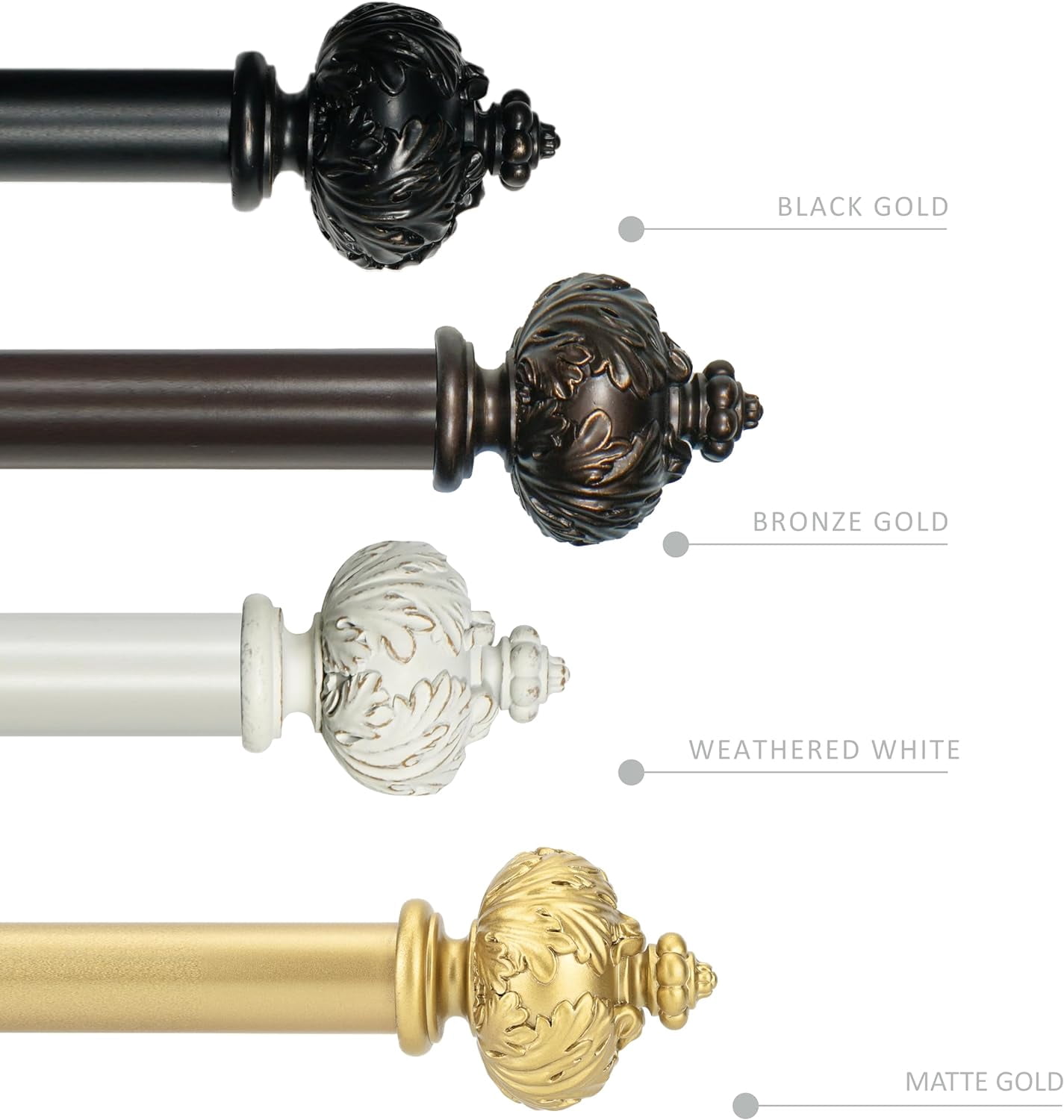 eTeckram 1" Single Curtain Rod with Albert Finials and holdbacks (48''-84'',Gold)