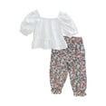 thumbnail image 2 of RYDCOT Spring and Summer Girls Clothing Sets Cute Printed Bubble Short Sleeve Tops and Floral Pants Set Little Girls Outfit Sets for 2-10 T on Clearance White, 2 of 5