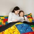 thumbnail image 4 of Feelyou Cartoon Building Blocks Bedding Comforter Set 7 Pieces, Pixelate Miner Full Bedding Set, Teens Kids Boys Girls Reversible Fitted Sheet Flat Sheet, Lightweight Room Decor, 4 of 8
