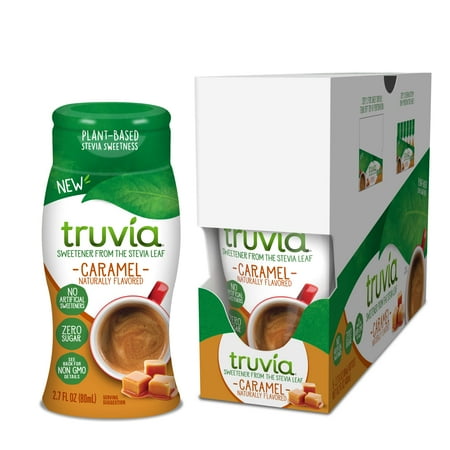 Indulge in Sweet Goodness: Truvia Zero-Calorie Liquid Sweetener - Caramel Flavor – Pack of 6 Bottles, 2.7 Fl Oz Each.