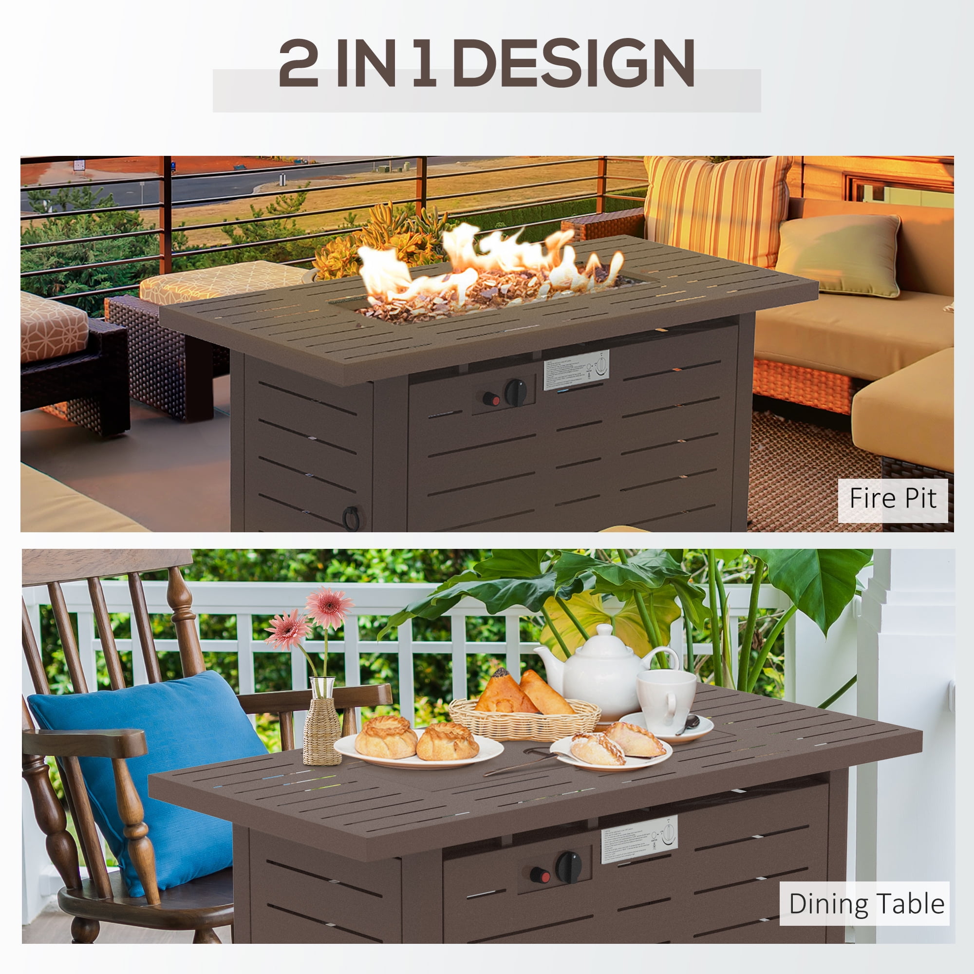 Aimee Lii 50,000 BTU Auto-Ignition Rectangular Gas Firepit, 42" Outdoor Propane Gas Fire Pit Table with Slat Tabletop, Lid, Lava Rocks, Rain Cover, Brown Aimee Lii 50,000 BTU Auto-Ignition Rectangular Gas Firepit, 42" Outdoor Propane Gas Fire Pit Table with Slat Tabletop, Lid, Lava Rocks, Rain Cover, Brown
