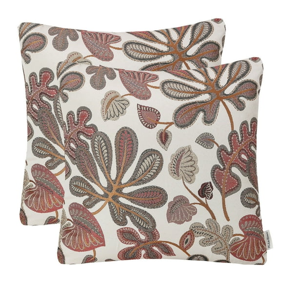 Mika Home Ensemble de 2 Housses de Coussin Motif Feuille Tropicale Jacquard Décoratives 22X22 Pouces, Corail Crème