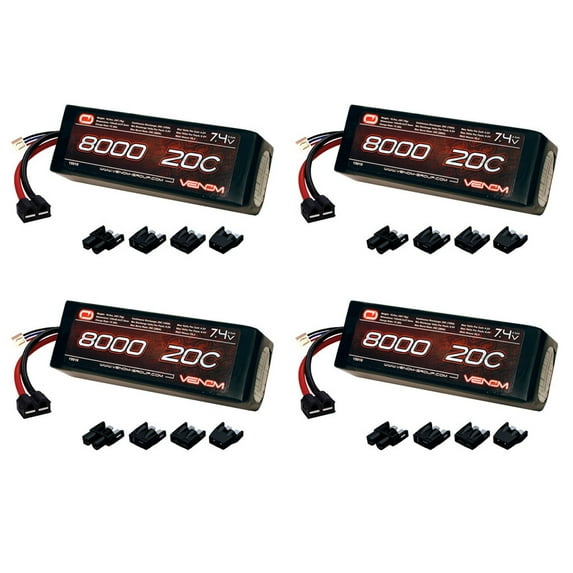 Venom 20C 2S 8000mAh 7.4V LiPo Battery with Universal Plug (EC3/Deans/Traxxas/Tamiya) x4 Packs