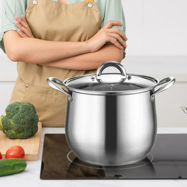 Olla De Acero Inoxidable 18 Cm - Para Leche, Sopa, Vapor, Antiadherente, Con Tapa De Cristal
