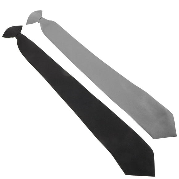 BESTYASH 2Pcs Clip Ties for Men Black Light Grey Polyester Pre-tied for Funeral