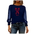 thumbnail image 7 of Tbopshirt Womens Blouses Long Sleeve Round Neck Sheer Mesh Panel Sequin Print Casual Valentine's Day Graphic Tops Navy,S, 7 of 7