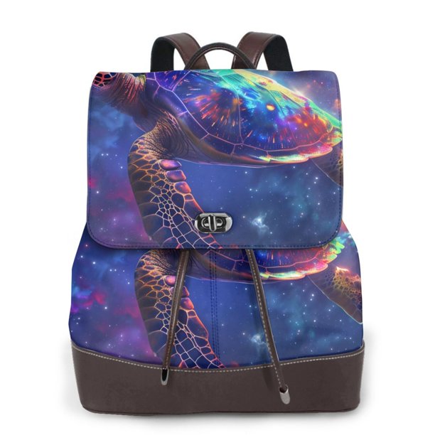 Easygdp Starry Sky Turtle Mochila de Cuero para Mujeres, Bolso de Hombro, Bolsos de Mano de Moda para Trabajo y Viajes