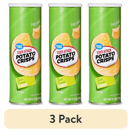 (3 pack) Great Value Stack Attack Sour Cream and Onion Potato Crisps 5.5 oz